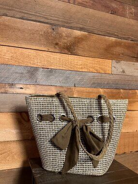 Oversized Brown Structured Shoulder Bag Statement Bow Eyelet Detail Boho Chic